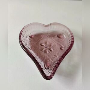 2 Vintage Amethyst Plum Purple Heart Glass Trinket Candy Dish